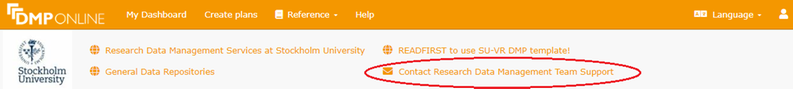 Top header. "Contact Research Data Management Team Support" is circled.